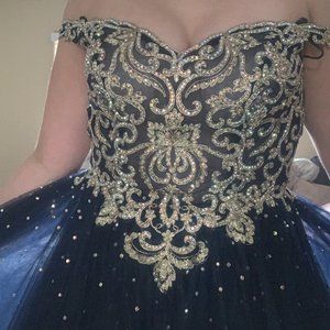 Blue Ballgown Style Prom Dress
